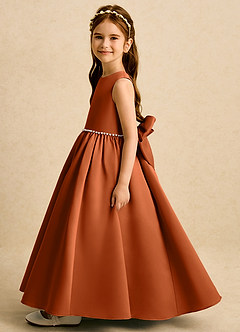 Azazie Daisies Flower Girl Dresses Burnt Orange Ball-Gown Bow Matte Satin Dress image4