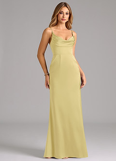 Azazie Aimee Robes de demoiselle d'honneur Robe Trapèze en Satin extensible Encolure en Forme de Cœur Sorbet Citron image3