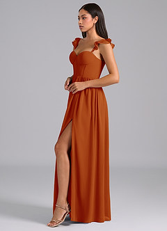 Azazie Denisse 신부 들러리 드레스 A라인 셔링 쉬폰 바닥 길이 드레스 image3