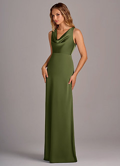 Azazie Wrenlee Bridesmaid Dresses Olive A-Line Stretch Satin Dress image3