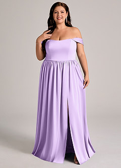 Azazie Calianna Robes de demoiselle d'honneur Robe Trapèze Convertible en Satin extensible Épaule décolletée Lilas image8