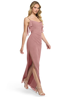 Azazie Jasmine Bridesmaid Dresses Dusty Rose Sheath Side Slit Chiffon Dress image5