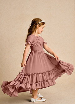 Azazie Kass Flower Girl Dresses Cedar Rose A-Line Pleated Chiffon Dress image5