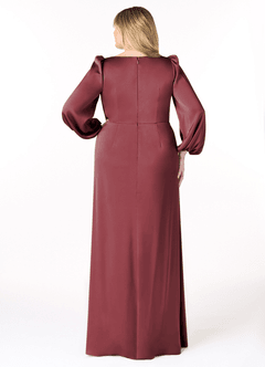 Azazie Mel Brautjungfernkleider Etui Langarm Stretch-Satin Kleid Merlot image6