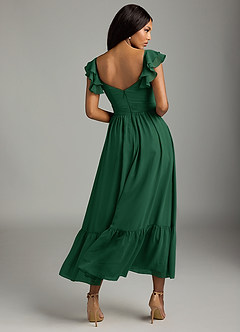 Azazie Anaya Bridesmaid Dresses Dark Green A-Line Pleated Chiffon Dress image5