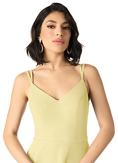 Azazie Janine Bridesmaid Dresses Lemon Sorbet A-Line V-Neck Chiffon Dress image3