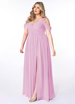 Azazie Lianne Bridesmaid Dresses Candy Pink A-Line Off the Shoulder Chiffon Dress image10