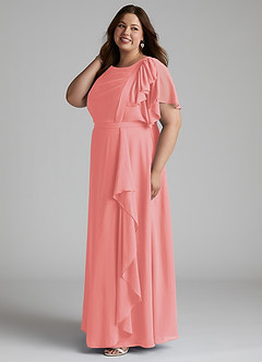 Azazie Aaliyah Bescheidene Brautjungfernkleider A-Linie Schaufel Gefaltet Chiffon Bodenlänge Kleid image7