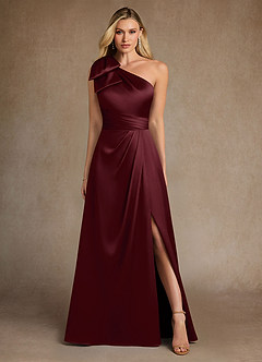 Azazie Easton Mother of the Bride Dresses Cabernet A-Line One Shoulder Stretch Satin Dress image1