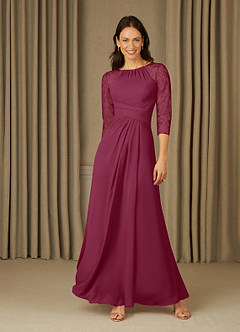 Azazie Zolla Mother of the Bride Dresses Mulberry A-Line Lace Chiffon Dress image1