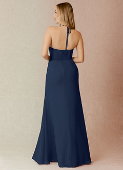 Miya Navy Sheath Pleated Chiffon Dress image2