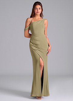 Azazie Madelyn Robes de demoiselle d'honneur Robe Sirène Convertible en Mousseline de soie Une épaule Vert Mousse image3