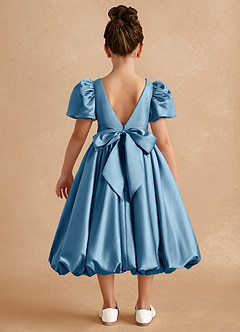Azazie Jellybean Flower Girl Dresses Steel Blue Ball-Gown Ruched Matte Satin Dress image2