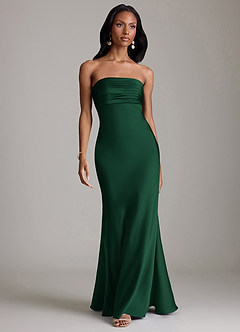 Azazie Saylor Brudtärnklänningar Klä av Sjöjungfru i Stretch Satin Axelbandslös Mörkgrön image2