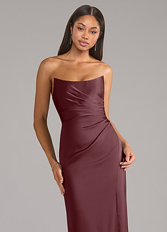 Azazie Marla Bridesmaid Dresses Sangria Sheath Strapless Stretch Satin Convertible Dress image2