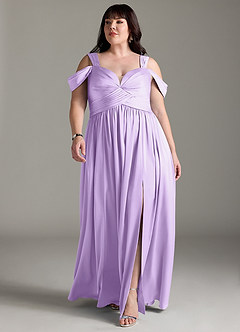 Azazie Lianne Bridesmaid Dresses Lilac A-Line Off the Shoulder Stretch Satin Dress image11