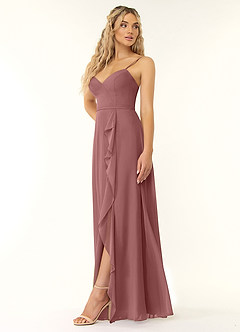 Azazie Naeem Bridesmaid Dresses Desert Rose A-Line V-Neck Ruffle Chiffon Dress image3
