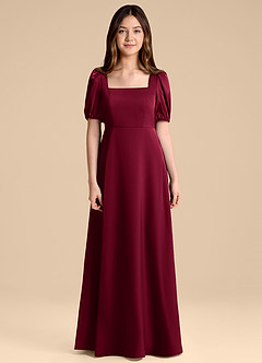 Azazie Briar Junior Burgundy A-Line Bow Stretch Satin Dress image7