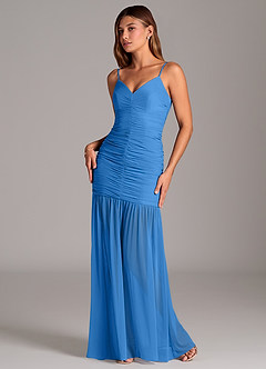 Azazie Aimie Bridesmaid Dresses Blue Jay Mermaid Mesh Dress image5