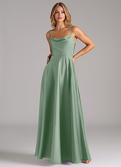 Azazie Elle Bridesmaid Dresses Agave A-Line Pleated Stretch Satin Dress image5