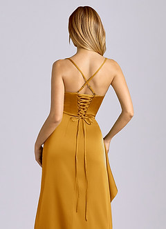 Azazie Sarai Abiti da Damigella Abito Tubino in Raso Elasticizzato Corsetto Caramello image2