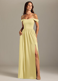 Azazie Calianna Bridesmaid Dresses Lemon Sorbet A-Line Off the Shoulder Stretch Satin Convertible Dress image5
