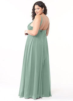 Azazie Aziza Bridesmaid Dresses Agave A-Line V-Neck Pleated Chiffon Dress image10
