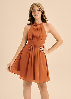 Azazie Bonnie Junior A-Linie Plissee Chiffon Kleid Kanel image5