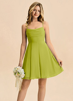 Azazie Bear Junior Lemongrass A-Line Pleated Chiffon Dress image1