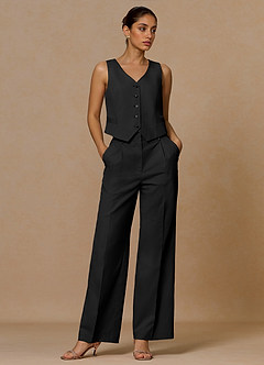 front Margaret Black Cotton Linen Blend 3-Piece Suit