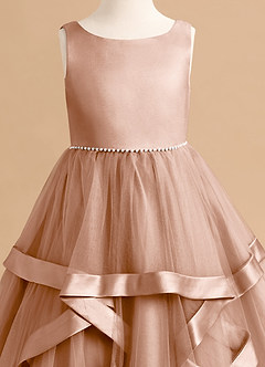 Azazie Posy Blumenmädchenkleider A-Linie Mit Perlen Tüll Kleid Champagner Rosa image5