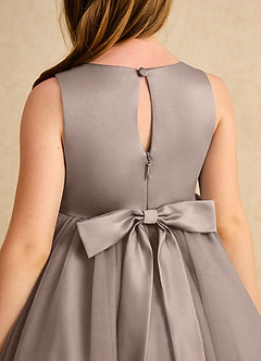 Azazie Prima Flower Girl Dresses Taupe A-Line Bow Tulle Dress image6