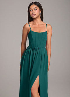 Azazie Kailee Bridesmaid Dresses Peacock A-Line with Pockets Chiffon Dress image2