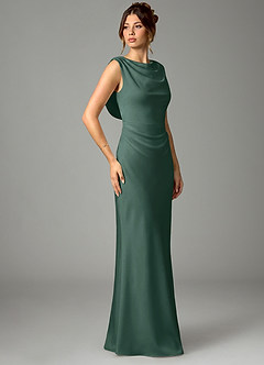 Azazie Kieryn Bridesmaid Dresses Eucalyptus Mermaid Pleated Stretch Satin Dress image3