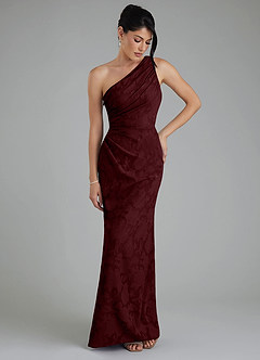 Azazie Akilah Brautjungfernkleider Meerjungfrau-Linie One-Shoulder Blumen-Burnout Kleid Cabernetrot image4