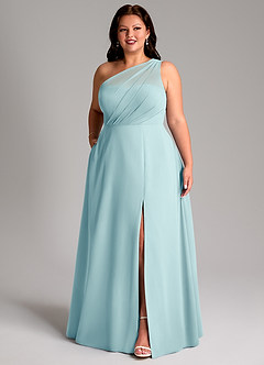 Azazie Phaedra Bridesmaid Dresses Sea Glass A-Line One Shoulder Chiffon Dress image10