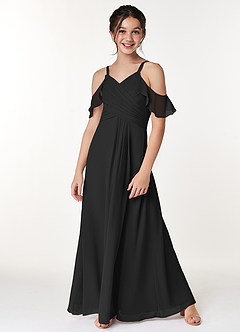 Azazie Dakota Junior Jurk van Chiffon met A-Lijn Off the Shoulder Zwart image4