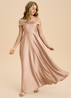 Azazie Sissy Junior Abito A-Line in Raso Elasticizzato a Spalla Scoperta Rosa Inglese image5