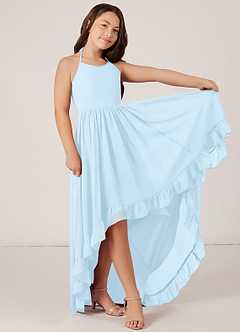 Azazie Sarafina Junior A라인 쉬폰 비대칭 주니어 신부 들러리 드레스 드레스 image4