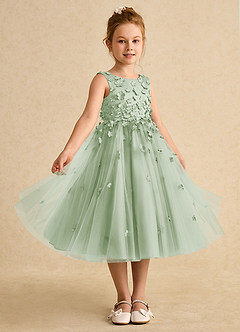 Azazie Lana vestidos de niña de las flores Vestido de Salvia Polvorienta de Satin Mate de Corte En A con Sin mangas image5