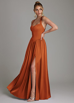 Azazie Francis Bridesmaid Dresses Cinnamon A-Line Corset Stretch Satin Dress image5