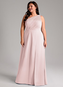 Azazie Phaedra Bridesmaid Dresses Blushing Pink A-Line One Shoulder Chiffon Dress image14