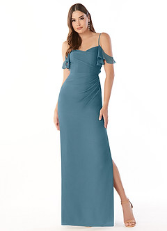 Azazie Emeralda Brautjungfernkleider Etui Schulterfrei Chiffon Kleid Bermudablau image3