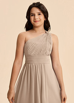Azazie Skye Junior Taupe A-Line Pleated Chiffon Dress image6