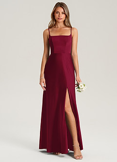 Azazie Lidia Bridesmaid Dresses Burgundy Mermaid Side Slit Stretch Satin Dress image5