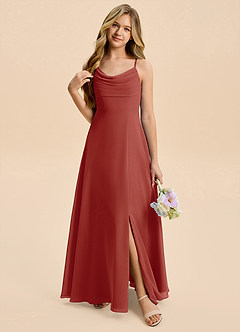 Azazie Gia Junior A-Linie Plissee Chiffon Kleid Terrakotta image6