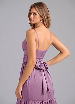 Azazie Nathalia Bridesmaid Dresses Wisteria A-Line Pleated Stretch Satin Dress image2
