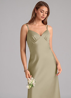 Azazie Suttona Robes de demoiselle d'honneur Robe Trapèze en Satin extensible Plissée Vert Mousse image7