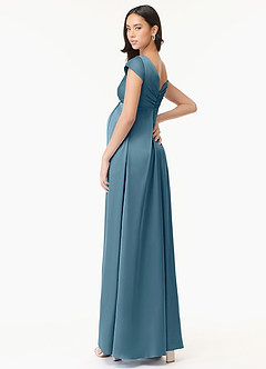 Azazie Allessia Maternity Bridesmaid Dresses A-Line Pleated Stretch Satin Floor-Length Dress image4