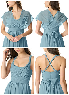 Azazie Olani Bridesmaid Dresses Moody Blue A-Line Off the Shoulder Chiffon Convertible Dress image6